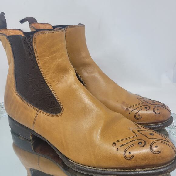 Fratelli Borgioli Handmade Tan Brown Leather Chelsea Boots Mens US 7.5 UK7 ITALY - Picture 4 of 10